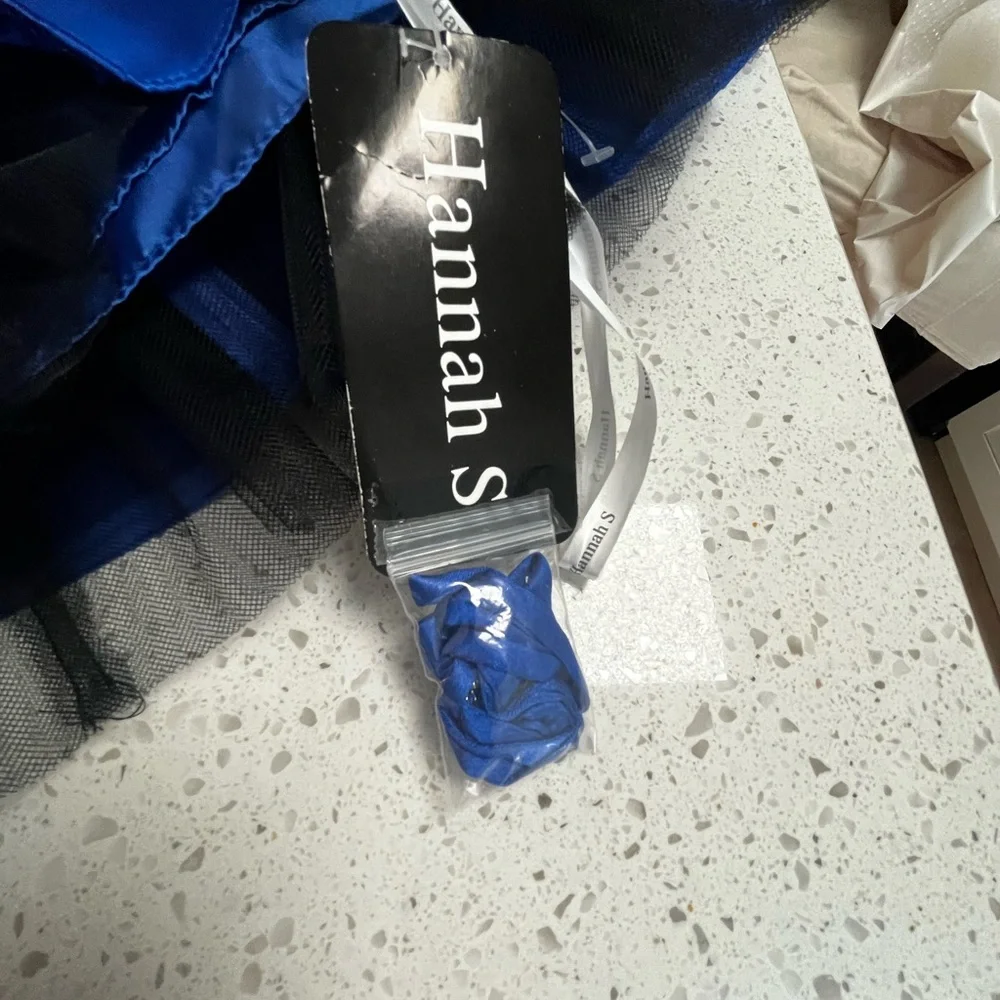 Hannah Blue Strapless Dress with‎ Black Bow